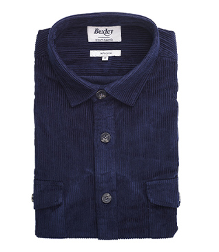 +9 couleurs SURCHEMISE EN VELOURS NAVY - VICTORIN - Surchemise homme Manches longues - 100% coton - Coupe ajustée raccourcie