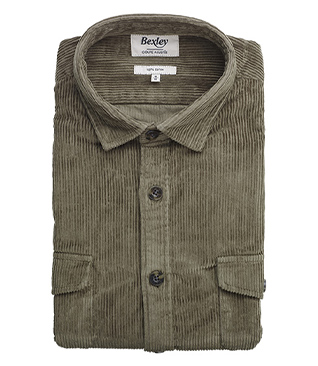 +9 couleurs SURCHEMISE EN VELOURS VERT ARMY - VICTORIN - Surchemise homme Manches longues - 100% coton - Coupe ajustée raccourcie