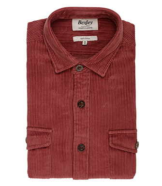 +9 couleurs SURCHEMISE HOMME VIEUX ROSE EN VELOURS CÔTELÉ - VICTORIN - Coupe ajustée raccourcie - Col français