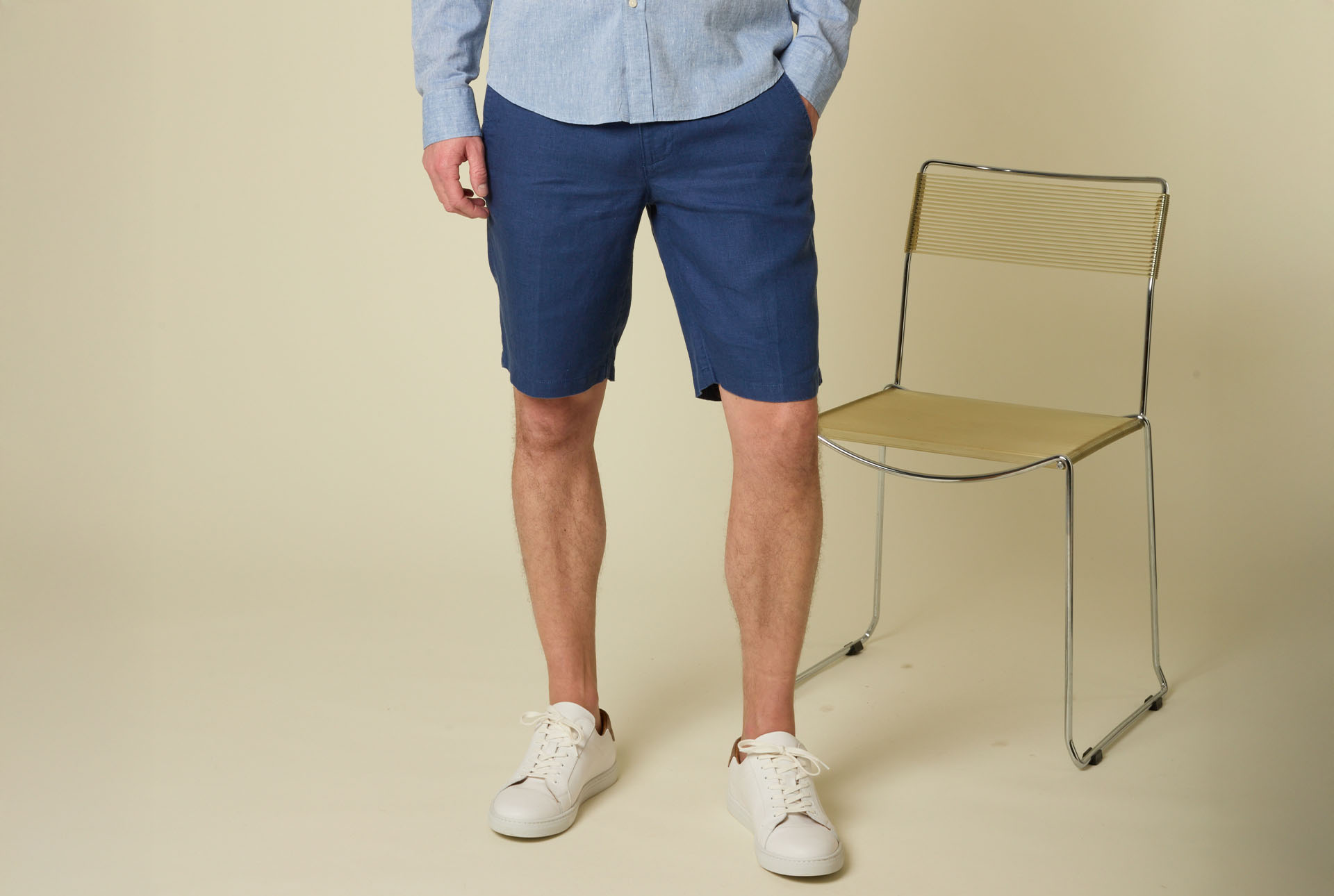 Bermuda lin Bleu Indigo - BORYS - Bermuda homme bleu foncé
