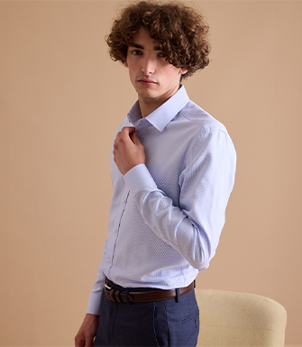+4 couleurs CHEMISE HOMME BLEU CLAIR EN TWILL EFFET CHINÉ - SYLVÉNIAS - Col français - Coupe ajustée