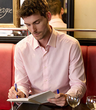 +4 couleurs CHEMISE HOMME À FINES RAYURES ROSES ET BLANCHES - DUNANT CLASSIC - Twill double fil - Col français - Coupe ajustée