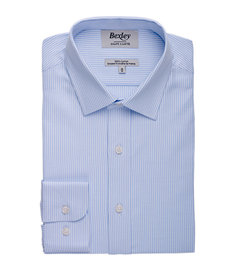 +2 couleurs CHEMISE À FINES RAYURES BLEUES ET BLANCHES - DAMELIN - Coupe Ajustée - 100% Twill - Col Français