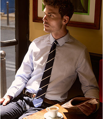CHEMISE HOMME BLEU CLAIR À MICRO-MOTIF EN POPELINE - LOUVAIN - Col français - Coupe ajustée raccourcie