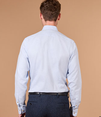 +2 couleurs CHEMISE HOMME BLEU CIEL EN FLANELLE - ROD - Col américain - Coupe ajustée raccourcie