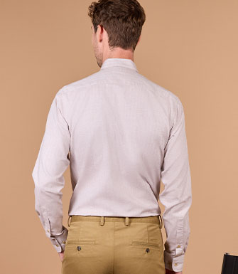 +2 couleurs CHEMISE HOMME BEIGE CLAIR EN FLANELLE - ROD - Col américain - Coupe ajustée raccourcie