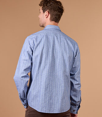 SURCHEMISE HOMME EN MOTIF CHEVRON - JOSBERT - 55% Lin / 45% Coton - Coupe ajustée raccourcie