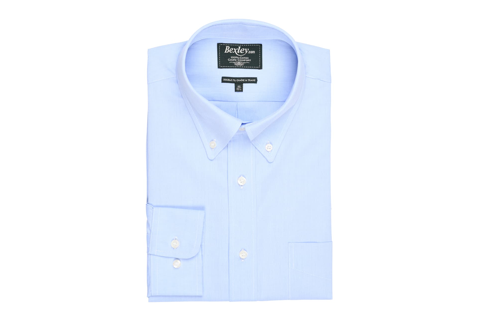 bexley chemise homme 100% coton, bleu clair, manches longues, coupe confort