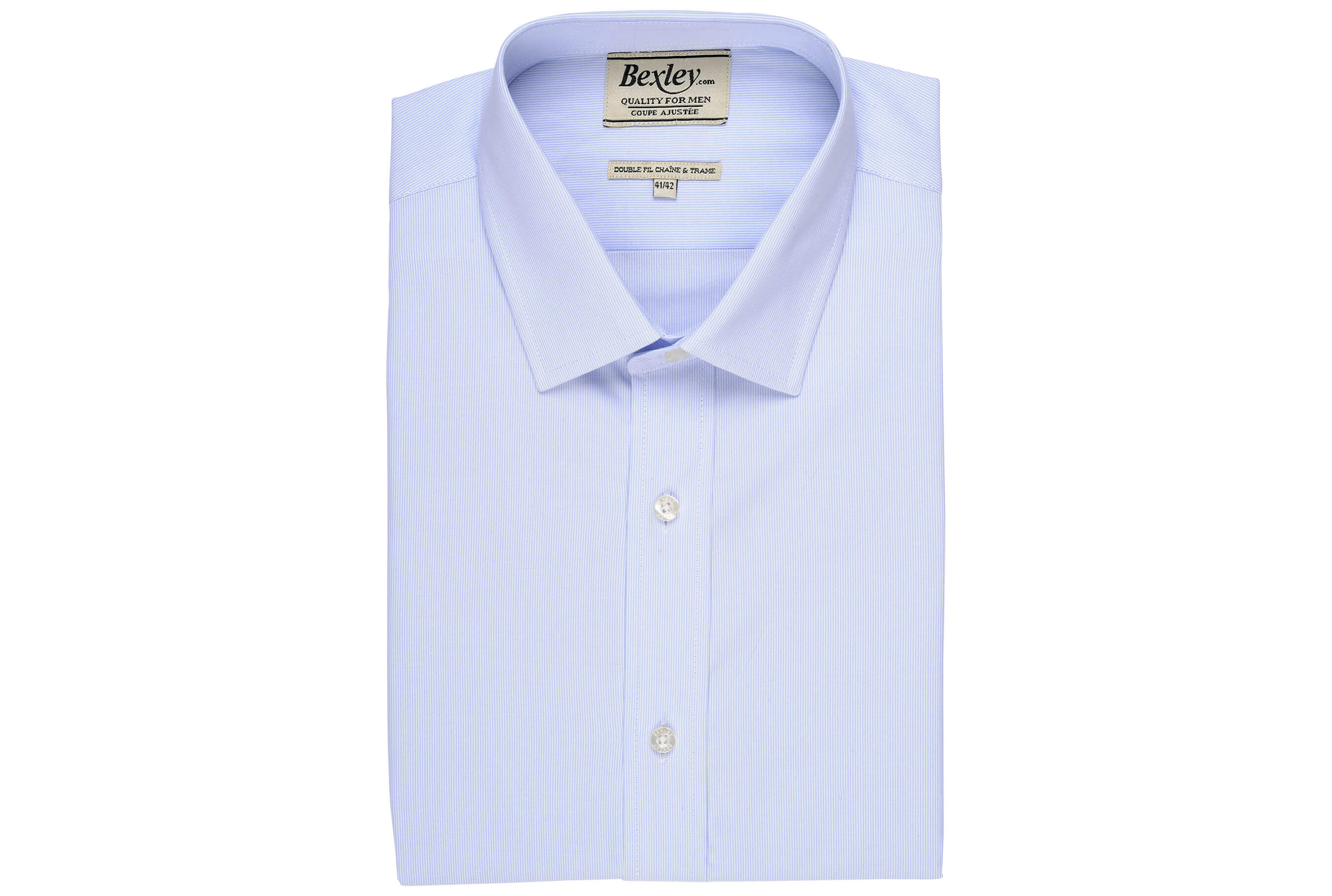 bexley chemise homme 100% coton, bleu clair et blanc, manches longues, coupe cintrée