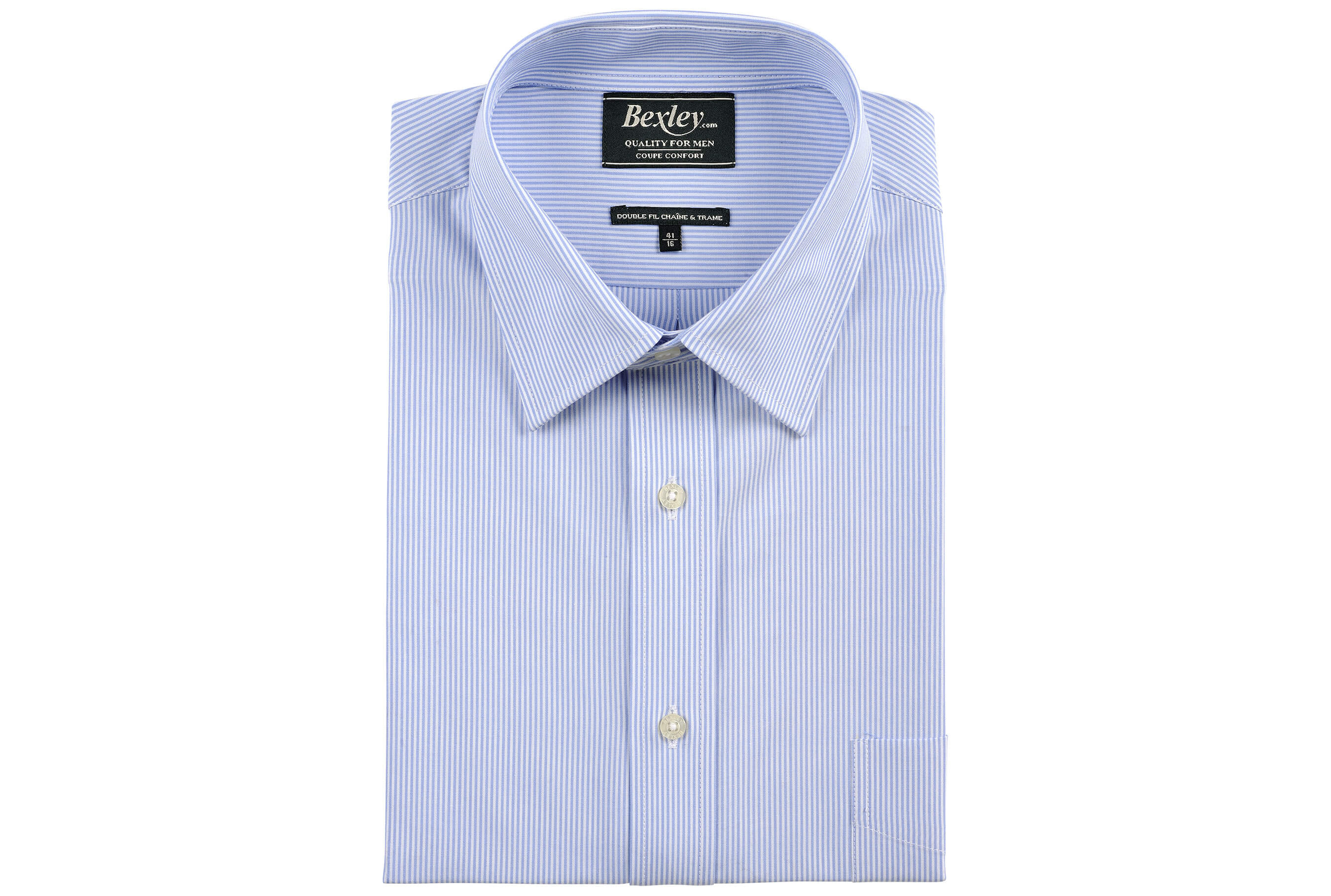 bexley chemise homme 100% coton, bleu clair et blanc, manches longues, coupe confort
