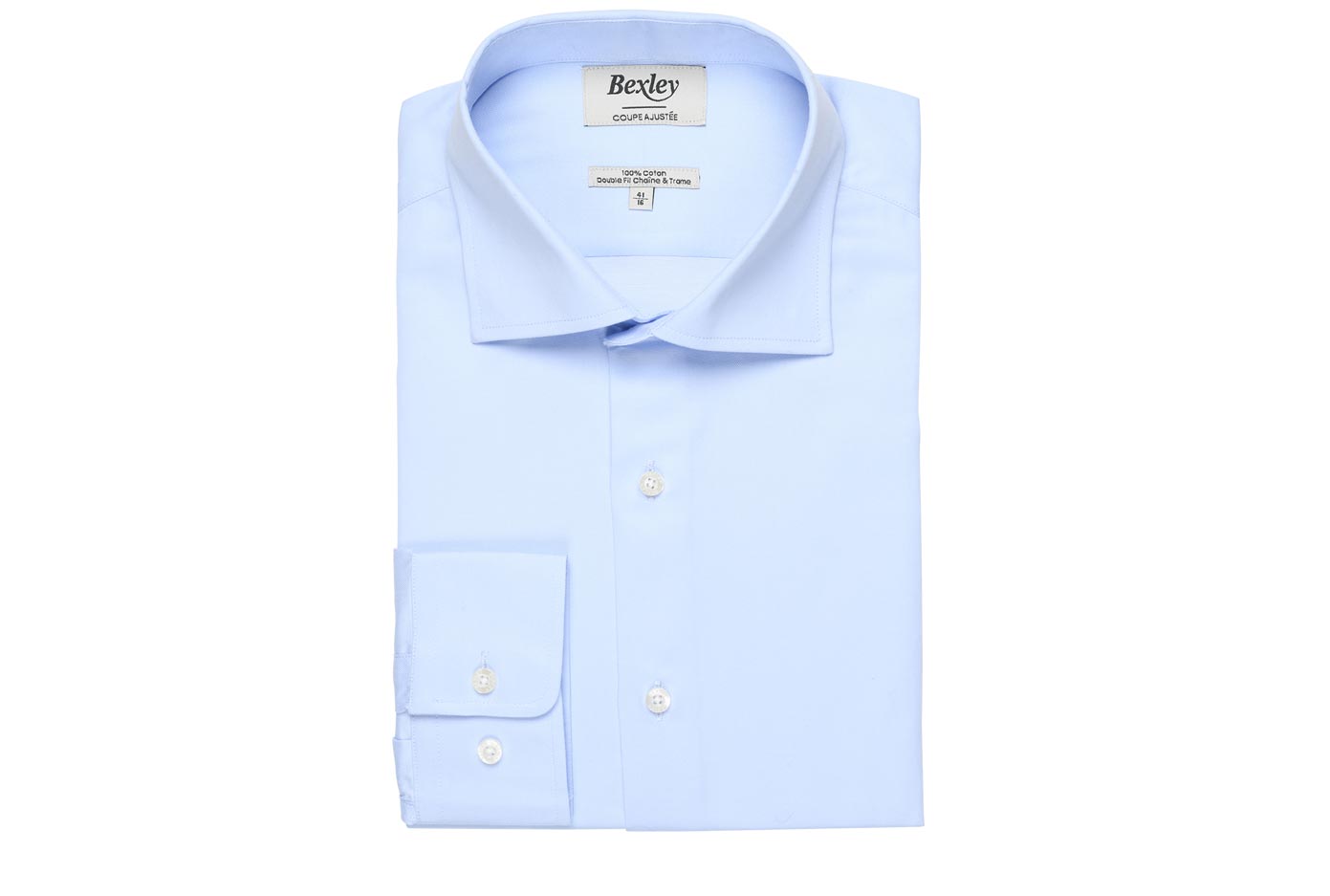 bexley chemise homme 100% coton, bleu pale, manches longues, coupe cintrée