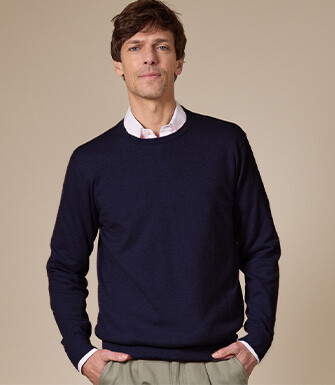 Pull fin homme coton bio/cachemire col rond Navy - VLADIMIR