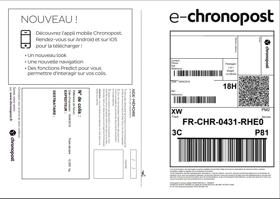 Etiquette de retour Chronopost 18