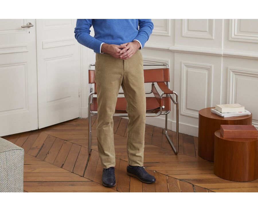 Pantalon chino velours côtelé homme Olive Clair - NORMAN