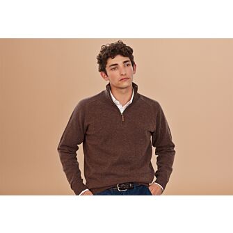 Pull col zippé homme laine Chocolat Chiné - KENNETH