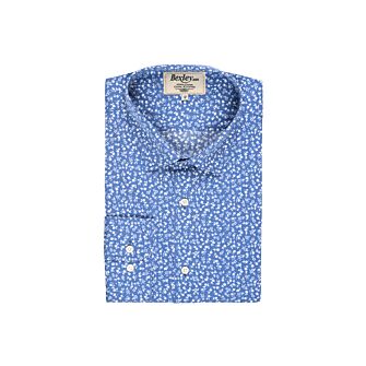 Chemise Boutonnée Homme Kiton - Taille 41 US (16) - Coton Floral Bleu - Manches Longues