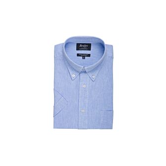 Chemise coton et lin Chambray Bleu - Poche poitrine - COLTEN MC