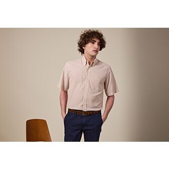 Chemise coton et lin Chambray Beige - Poche poitrine - COLTEN MC