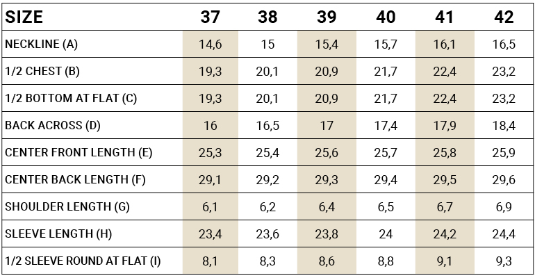 tableau de mensurations