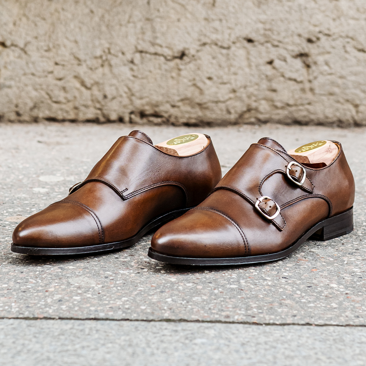 Chaussures homme Caramel Patiné - Double boucle - CHEWTON - Boucle homme marron patiné