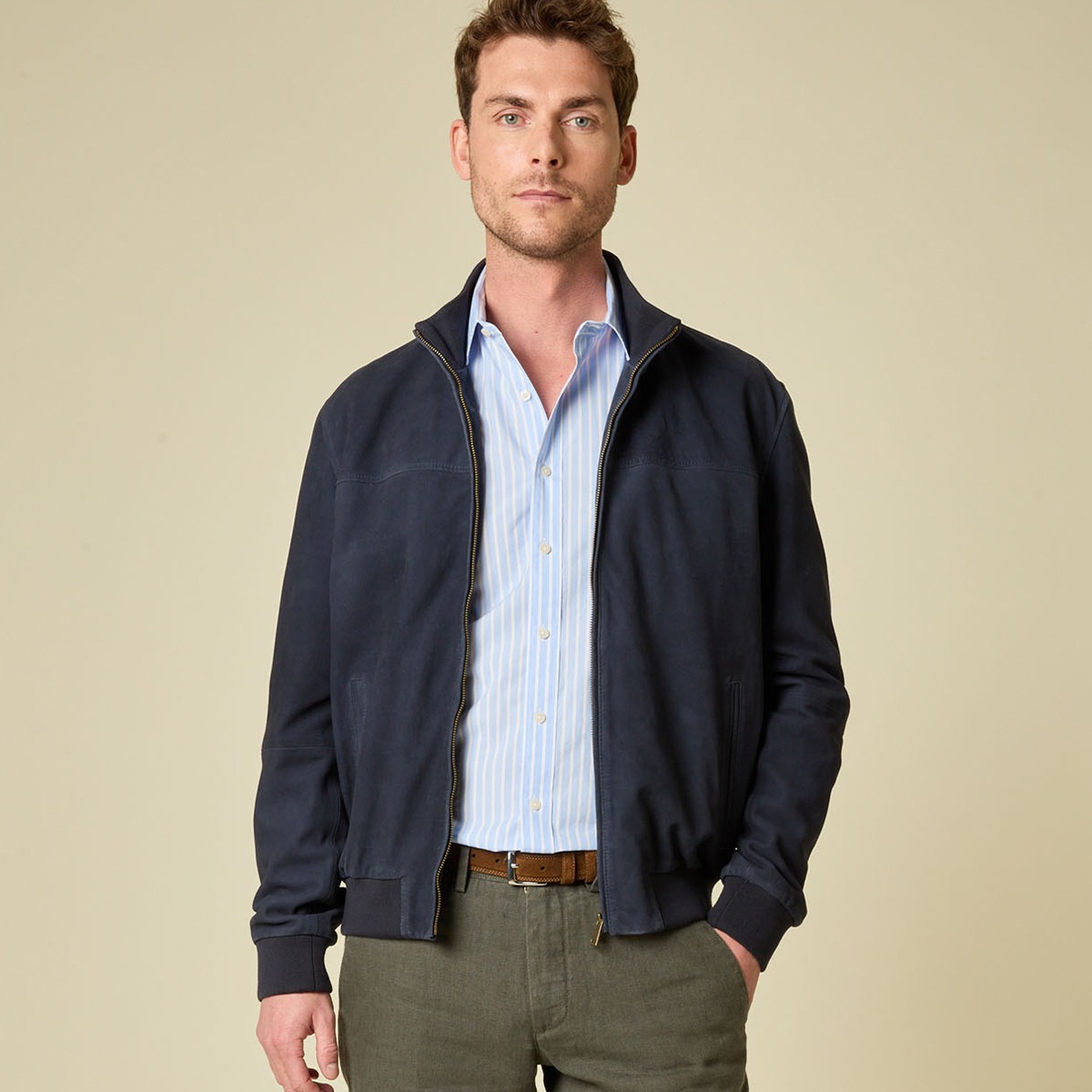 Blouson Velours - Navy - SEAVER - Blousons et vestes Cuir homme bleu marine