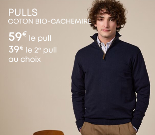 Pull homme à col zippé en coton écru à rayures