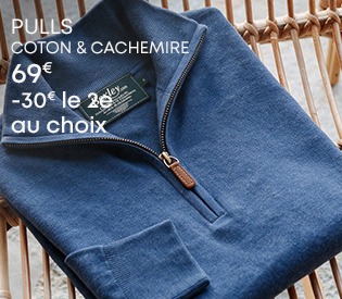 Pull col zippé bleu en coton et cachemire