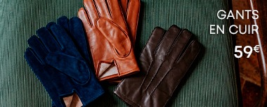 Gants homme en cuir marron, cognac et daim bleu marine
