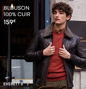 Homme portant un blouson en cuir 100 % avec col moutonné, style urbain