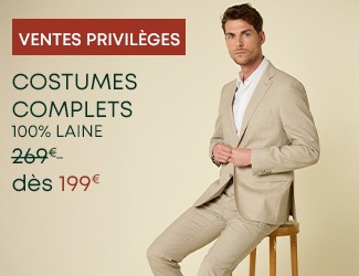 Costume complet homme 100% laine – Ventes Privilèges dès 199€